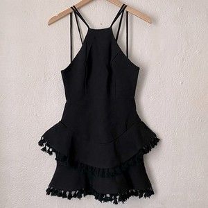NBD Black Boho Tassel Fringe Mini Dress
